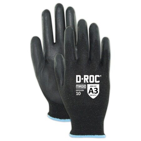 Magid Coated Gloves, Polyurethane, 4 Abrasion Level, Black, 1 PR GPD520B-9